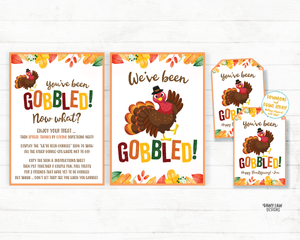 You've been gobbled printable set Editable You've been gobbled tag and instructions Wine Thanksgiving Gift Neighborhood Gift Exchange Office