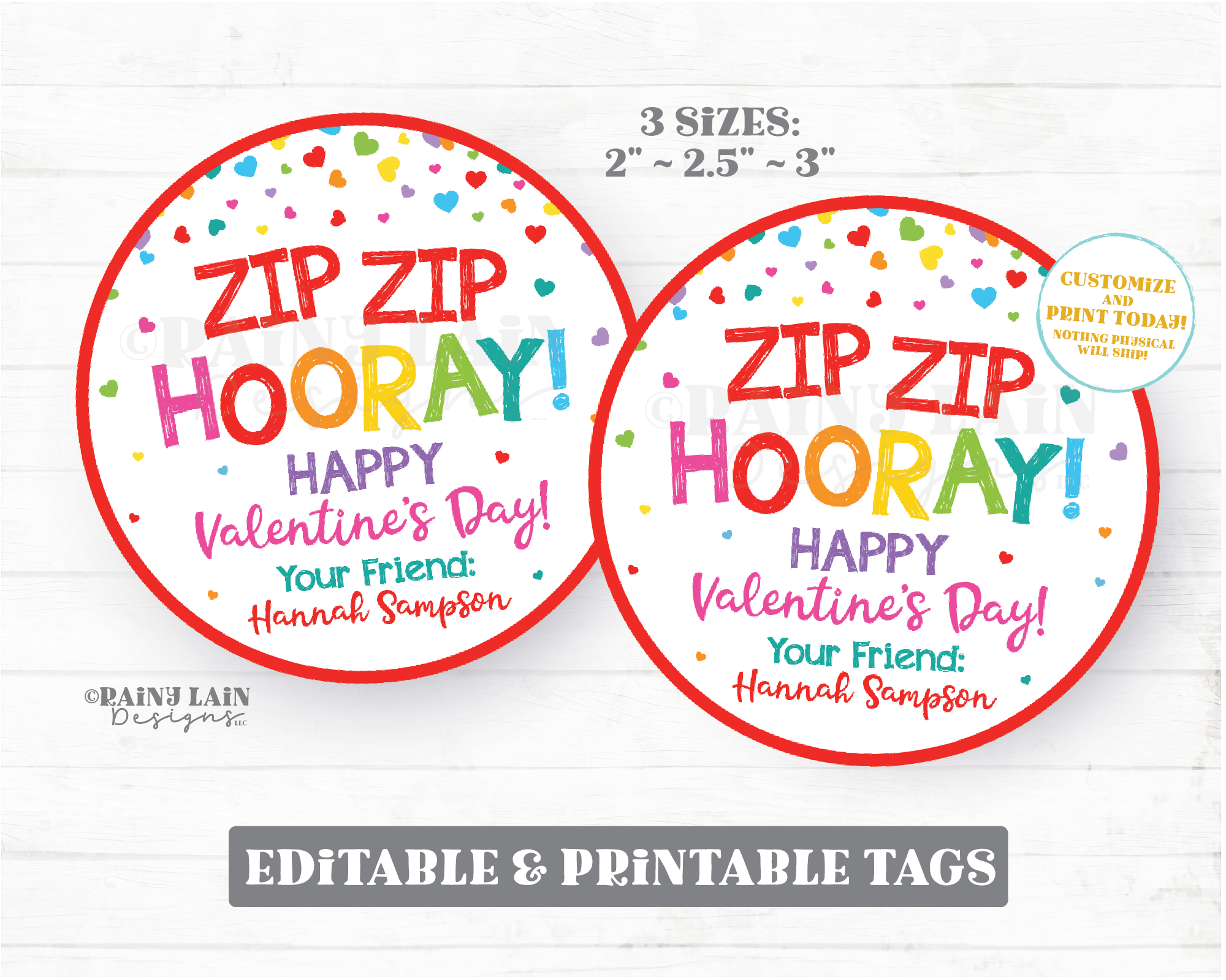 Zip Bracelet Valentine Zip Zip Hooray Happy Valentine's Day Tag Fidget Gift Printable Kids Valentine Preschool Classroom Non-Candy Valentine