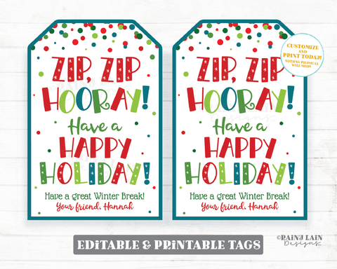 Zip Zip Hooray Happy Holiday Tag Zip Bracelet Fidget Christmas Zipper Gift Kids Preschool Classroom Non-Candy From Teacher to Student