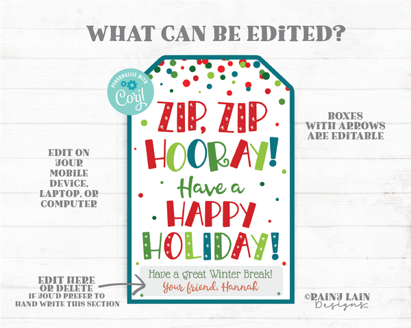 Zip Zip Hooray Happy Holiday Tag Zip Bracelet Fidget Christmas Zipper Gift Kids Preschool Classroom Non-Candy From Teacher to Student